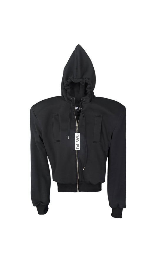 DOUBLE FACED ZIP HOODIE BLACK